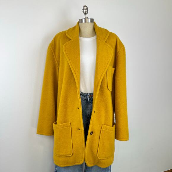 Vintage Adrienne Vittadini Yellow Wool Blend Button Front Collared Jacket (L) - Picture 11 of 15